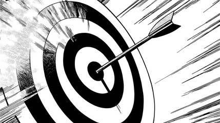 spiral goal target, a symbol of business success and accuracy hand drawn comic style black and white illustration