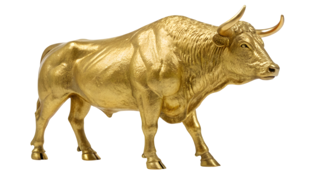 golden bull statue isolated on white
