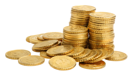 Golden coin stacks symbolize financial growth, wealth, and investment in banking and business