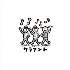 Fototapeta premium minimal bold logo for music brand, figures singing, notes, white background 