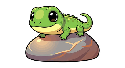 Fototapeta premium adorable cartoon lizard on rock perfect for kids books and apparel