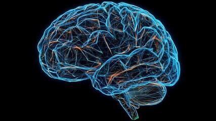 3D Digital Brain Model With Neural Connections on Black Background - Powered by Adobe