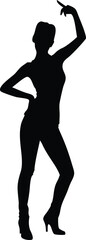 Silhouette of a Woman Dancing in High Heels with Raised Arm