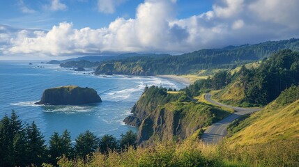 Dramatic Coastal Scenery: Oregon's Rugged Cliffs and Winding Highway