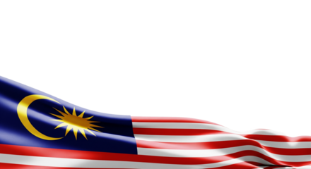 Waving Malaysian Flag (Jalur Gemilang) Isolated on White with Copy Space