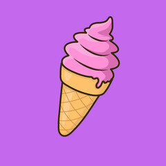 Pink Ice Cream Cone Cartoon Illustration With Background
