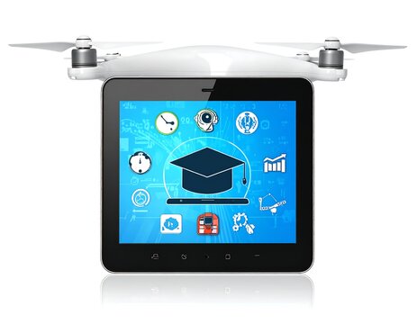 Drone with tablet showing educational apps - Powered by Adobe