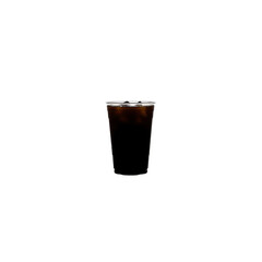 Iced coffee in a clear plastic cup on a black background beverage refreshment concept advertising product photography for cafe menu dark beverage