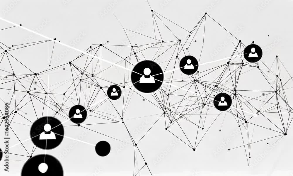 Poster abstract digital network graphic with interconnected nodes