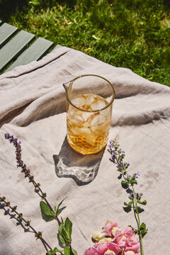 Table with ice and drinks after a summer party outside