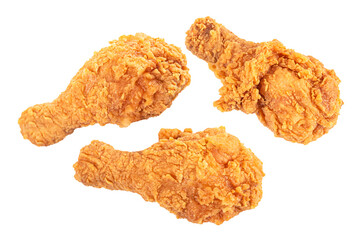 Fried chicken drumsticks isolated on white background.