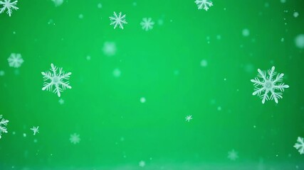 Magical snowfall animation on bright green background for festive holiday cheer and winter celebrations - Powered by Adobe