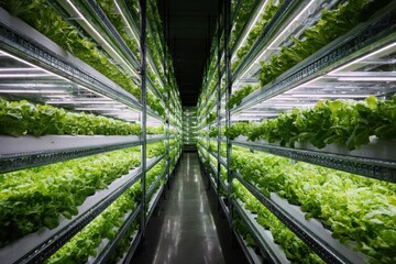 Indoor vertical farm lettuce cultivation, controlled environment,  future food production