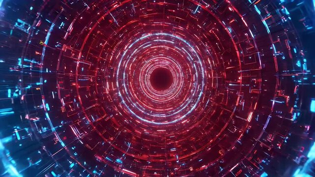 Abstract Glowing Tunnel with Red and Blue Light Sci Fi Technological Background