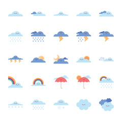 Obraz premium Flat Weather Clouds Icon Set