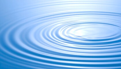 A gentle disturbance creates circular waves and concentric ripples on a clear blue water surface, symbolizing impact and serene purity