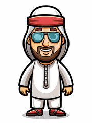 colorful illustration of a cartoon arabian man mascot with traditional clothing, isolated on white background