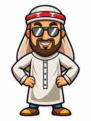 Obraz premium colorful illustration of a cartoon arabian man mascot with traditional clothing, isolated on white background