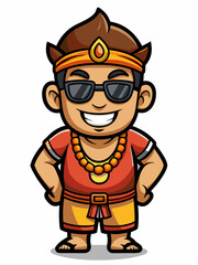 colorful illustration of a cartoon balinese man mascot with traditional clothing, isolated on white background