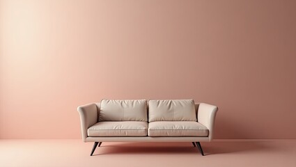 Light beige sofa against a pale rose wall.