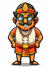 colorful illustration of a cartoon balinese man mascot with traditional clothing, isolated on white background
