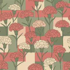 A vintage old fashion carnation flower wallpaper illustration pattern.	