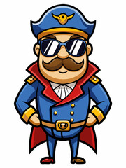 Obraz premium colorful illustration of a cartoon captain man mascot, isolated on white background
