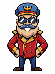colorful illustration of a cartoon captain man mascot, isolated on white background