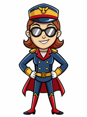 colorful illustration of a cartoon captain woman mascot, isolated on white background