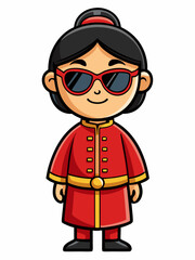 colorful illustration of a cartoon chinese woman mascot with traditional clothing, isolated on white background