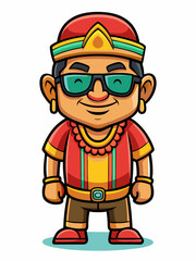 colorful illustration of a cartoon dayak man mascot with traditional clothing, isolated on white background