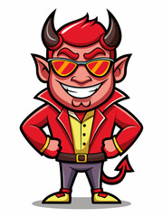 colorful illustration of a cartoon devil man mascot, isolated on white background