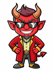 colorful illustration of a cartoon devil man mascot, isolated on white background