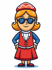 colorful illustration of a cartoon dutch woman mascot with traditional clothing, isolated on white background