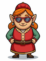 colorful illustration of a cartoon dwarf woman mascot, isolated on white background
