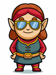 colorful illustration of a cartoon dwarf woman mascot, isolated on white background