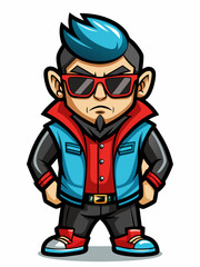 colorful illustration of a cartoon emo man mascot, isolated on white background