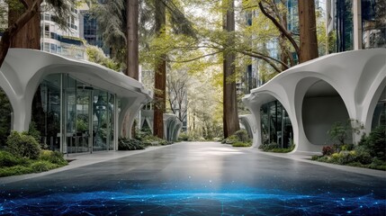 Innovative Energy Harvesting Trees in a Futuristic Streetscape Blending Nature, Buildings, and Technology for a Sustainable Future