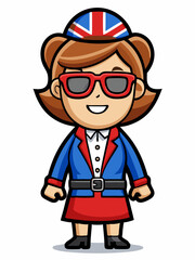 colorful illustration of a cartoon england woman mascot, isolated on white background