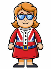colorful illustration of a cartoon england woman mascot, isolated on white background