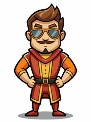 colorful illustration of a cartoon superhero man mascot, isolated on white background
