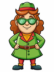 colorful illustration of a cartoon irish woman mascot with traditional clothing, isolated on white background