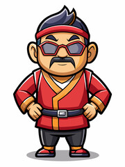 colorful illustration of a cartoon japanese man mascot with traditional clothing, isolated on white background
