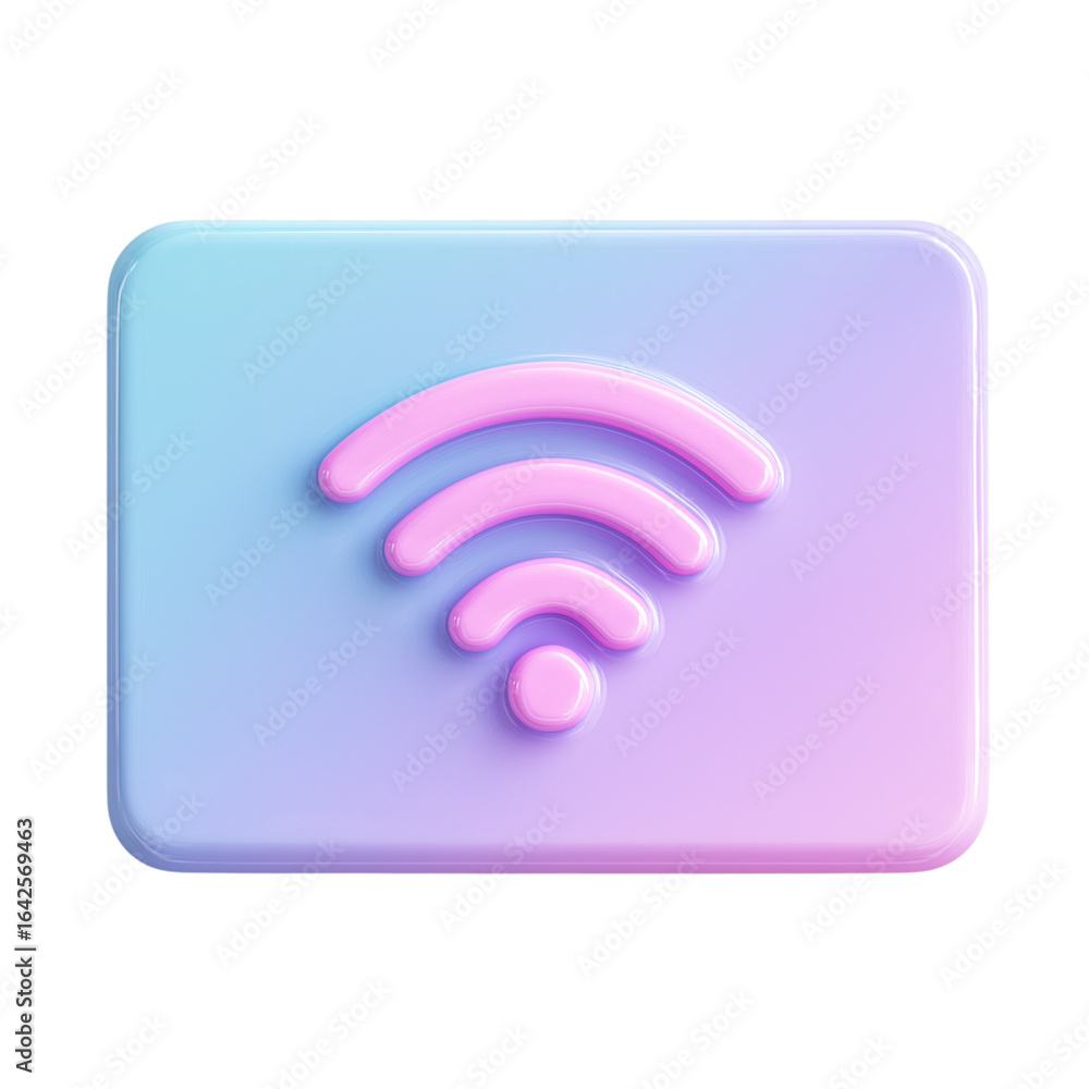 Poster 3d wi fi symbol on a pastel gradient rectangle isolated on transparent background
