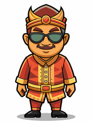 colorful illustration of a minangkabau man mascot with traditional clothing, isolated on white background