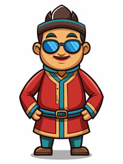 colorful illustration of a mongolian man mascot with traditional clothing, isolated on white background