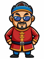 colorful illustration of a mongolian man mascot with traditional clothing, isolated on white background