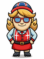 colorful illustration of a norwegian woman mascot, isolated on white background