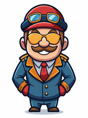 colorful illustration of a pilot man mascot, isolated on white background