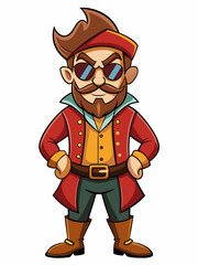 colorful illustration of a pirate man mascot, isolated on white background
